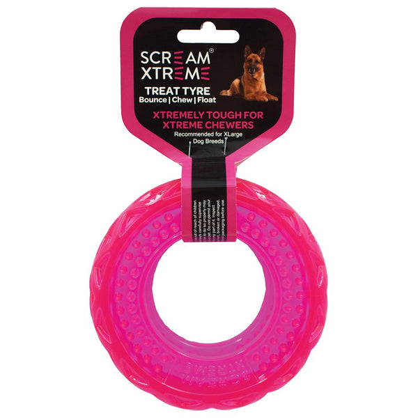 Scream Xtreme Tough Dog Toy Treat/Chew Tyre XLarge Pink