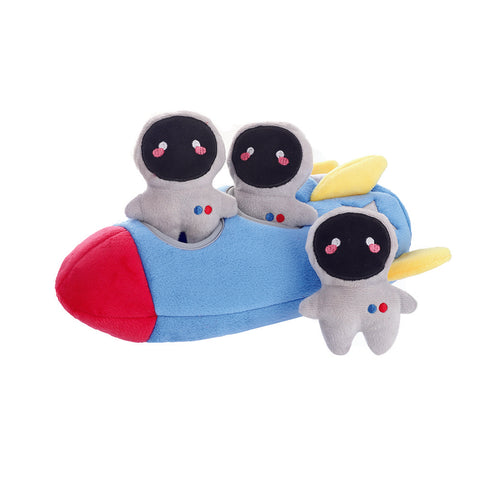 Burrow Hide and Seek Puzzle Toy from Hugsmart. Space Paws Rocket burrow with 3 squeaky aliens.