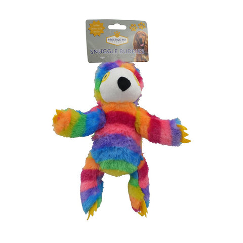 Prestige Pet Snuggle Buddies Plush Squeaky Dog Toy- Rainbow Sloth. Plush dog toy.