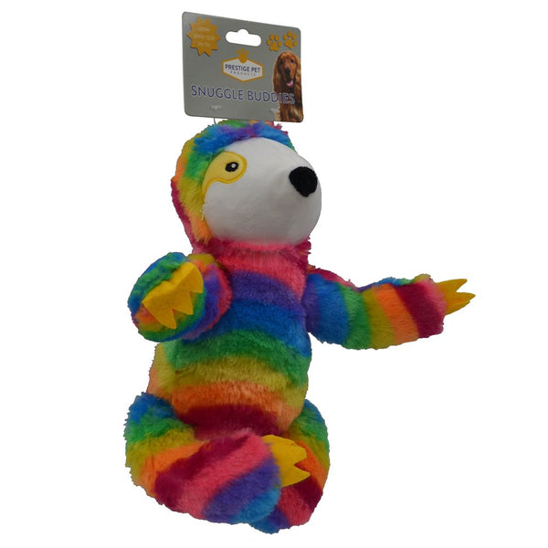 Prestige Pet Snuggle Buddies Plush Squeaky Dog Toy- Rainbow Sloth. Plush dog toy.