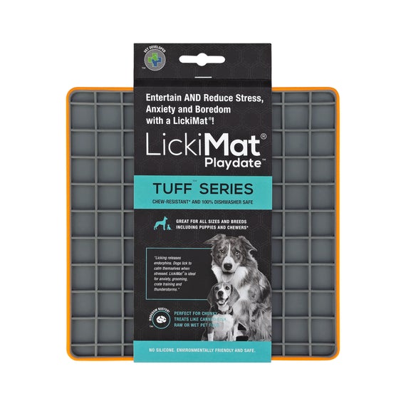 LickiMat Tuff Playdate Slow Feeder Mat For Dogs, Entertain and reduce stress in your dog. Licking has shown to have calming affects on dogs. Dog Enrichment.