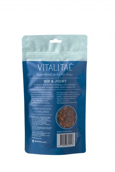 Vitalitae Hip and Joint Superfood Jerky for Dogs is specially formulated to support cartilage health and joint mobility. Dog treats that are healthy for your dog. Made in Australia.