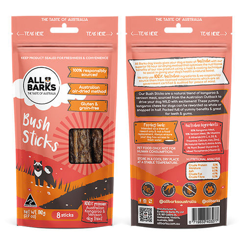 All Barks Bush Sticks. Australian Made Dog Treats. Perfect reward for your Good Dog. Great Idea for Dog Birthday Present or Gotcha Day Present.