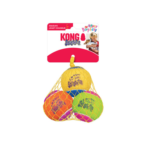 Dog fetch toy ball. KONG Birthday balls.  pack of birthday themed dog toy ball to help celebrate your pups birthday.