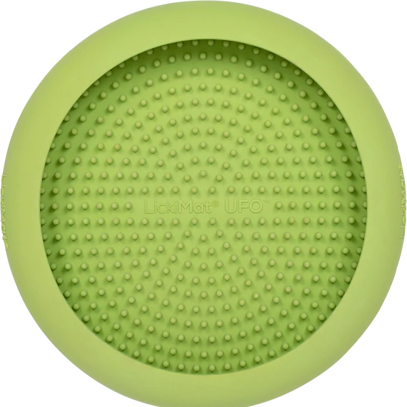LickiMat® UFO is the ideal soothing aid when it comes to grooming, Bath time or for use just as a Lick mat. Made for use on vertical surfaces, UFO design to catch Saliva and food.   The little nubs soothe your dog as they lick, helping reduce stress and anxiety.