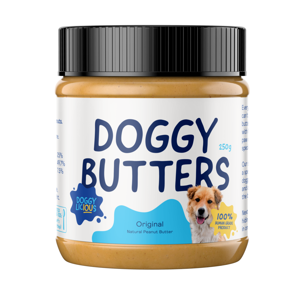 Doggylicious Doggy Butters. Australian made and no nasties, perfect for use in dog enrichment for example lickmats and treat dispensers
