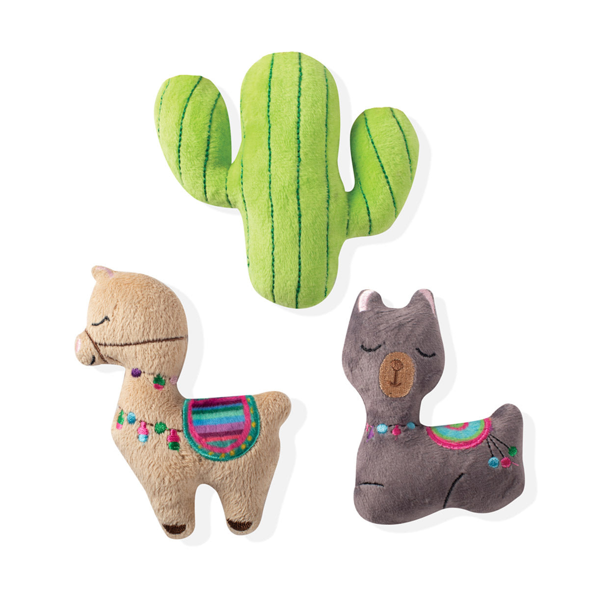 Fringe Studio Mini Llama Cactus 3-Piece Plush Dog Toy Set