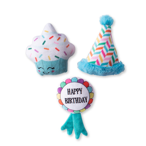 Fringe Studio Happy Barkday Plush 3-Piece Squeaky Dog Toy Set