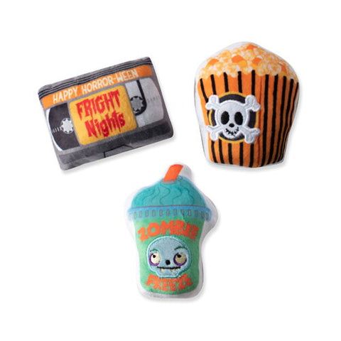 Fringe Studio, fright nights halloween themed plush squeaky dog toy set. 