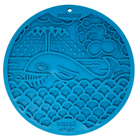 Sodapup slow feeder enrichment lickmat for dogs. Training aid and grooming aid for dogs. Whale design enrichment emat for dogs
