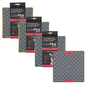 LickiMat® TUFF Range is suitable for Dogs that like to chew or Teething Puppies. LickiMat® Buddy- Perfect for treats like Peanut Butter, Mashed Banana and Raw food.Lick mats are an all round Enrichment product for pets. A versatile product that has many benefits and uses such as Anxiety reliever, Treat Feeder, Training Aid, Boredom Buster and slow feeder. Lick Mats can help reduce Anxiety and Boredom in your pet. The extended action of licking releases a calming hormone in Dogs.