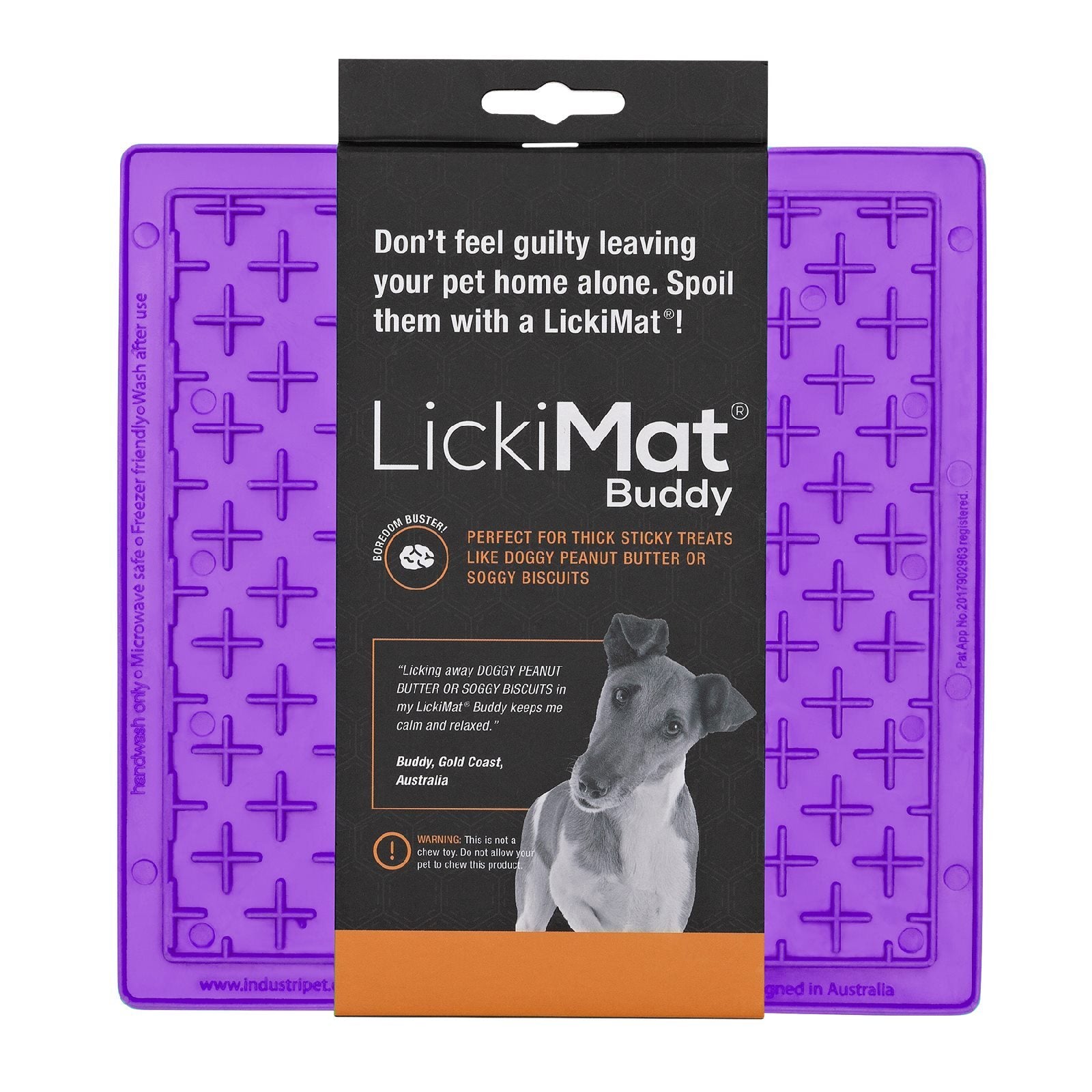LickiMat® products are designed as tasty boredom busters for cats and dogs. By spreading your pet's favourite soft treat over the surface, you create a fun enriching and engaging experience with pets licking a tasty treat. Freeze treats in summer for refreshing longer lasting entertainment. LickiMat Buddy Purple Original.