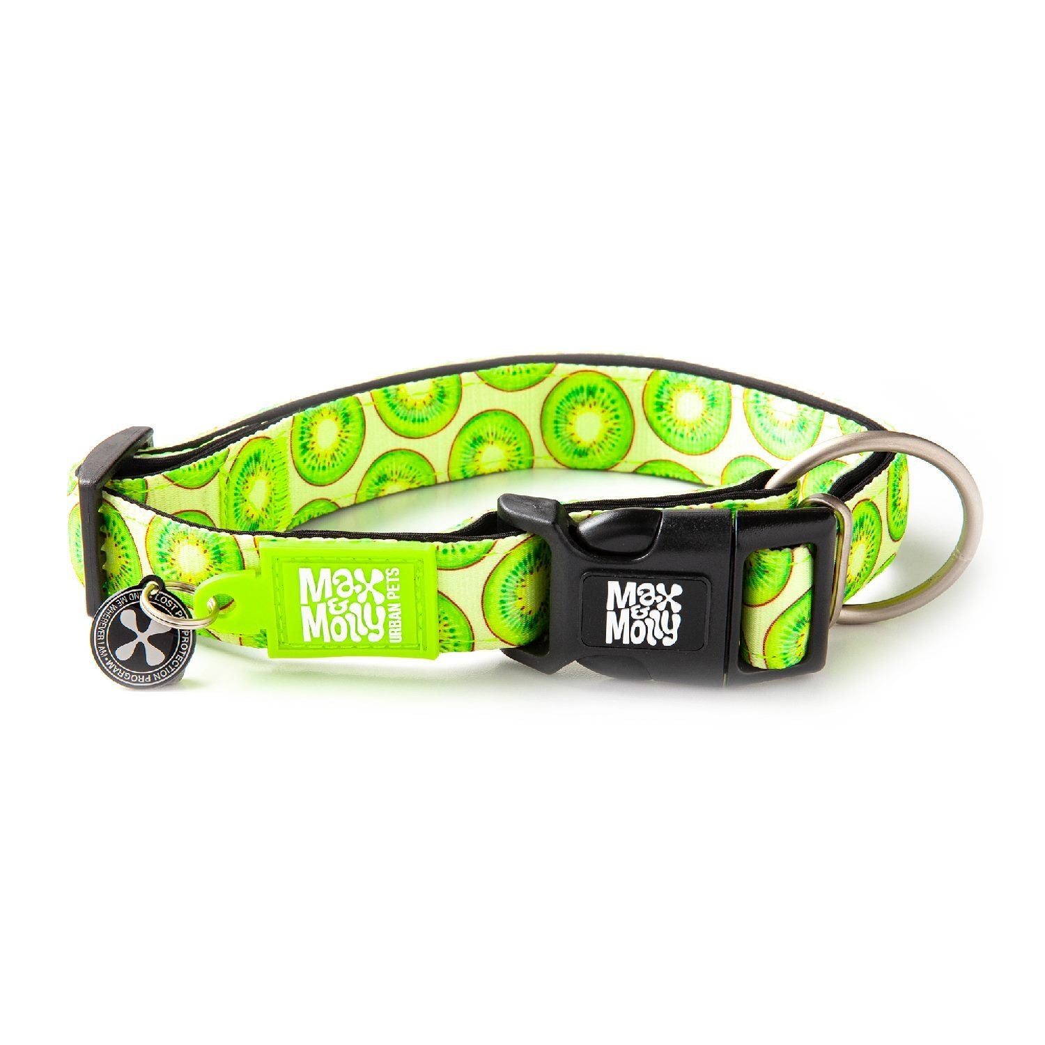 Max and Molly smart ID tag Dog Collar Kiwi Design. Stylish new dog collars. Sold by the Doggy Bag Australia.