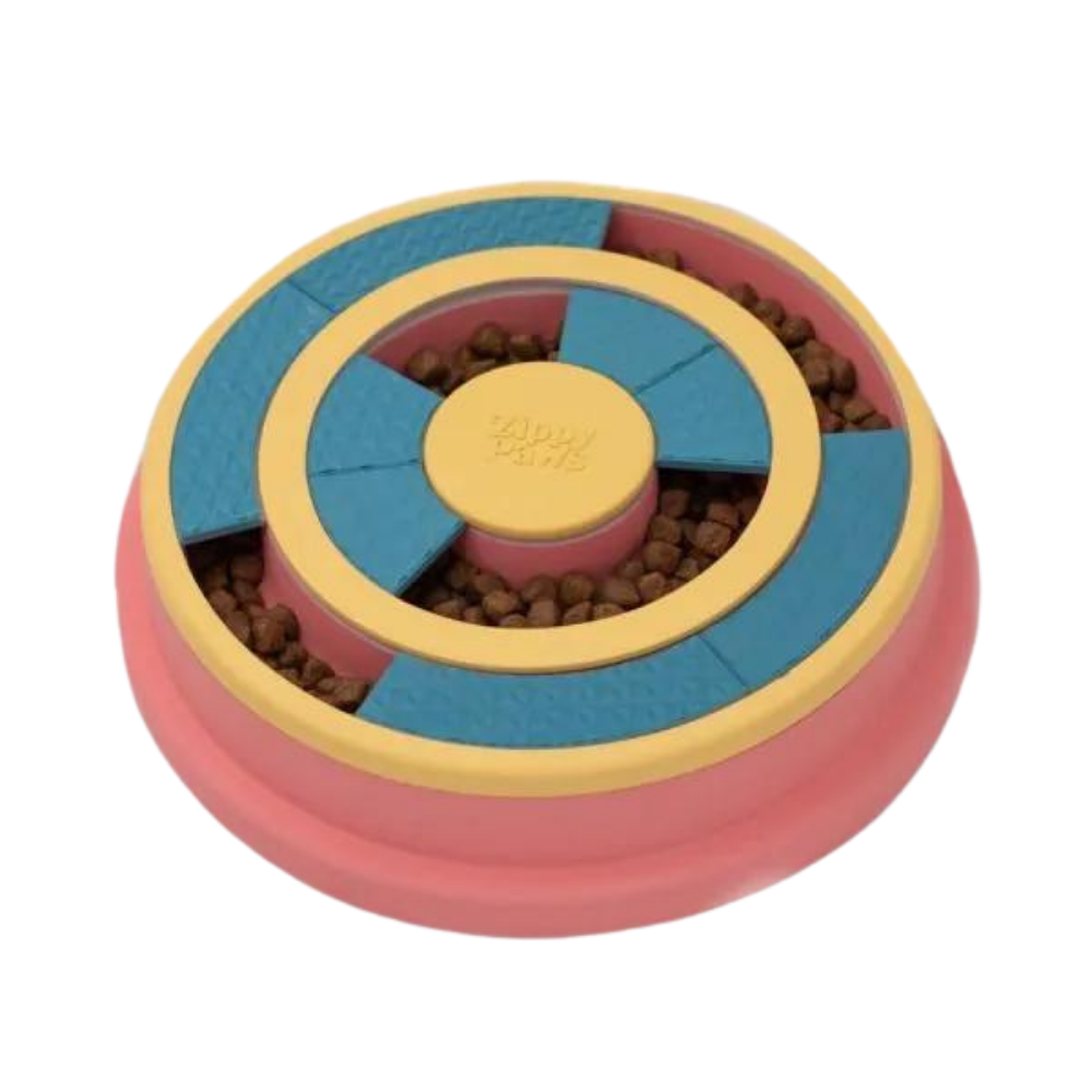 Zippy Paws Smarty Paws Wagging Wheel Puzzle slow feeder for dogs, mentally stimulating, providing a challenge while being a slow feeder for your dog.