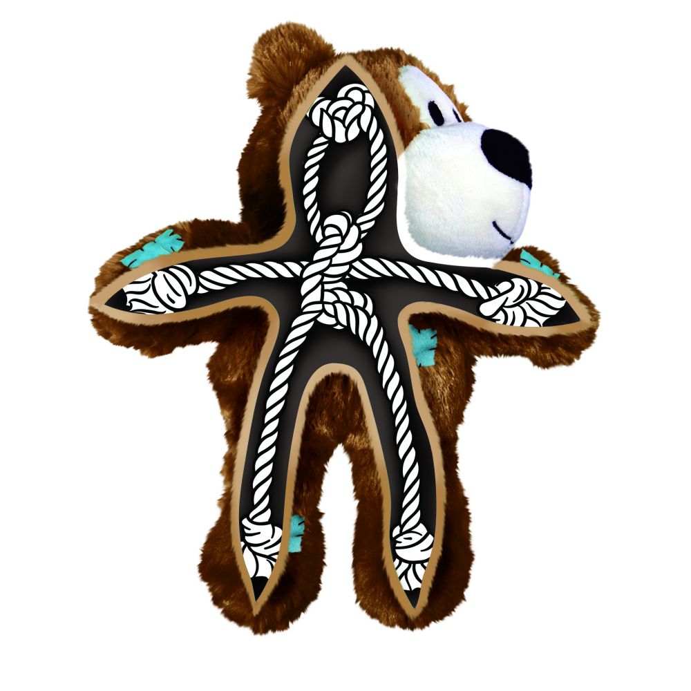 KONG Wild Knots Bear Squeaky tough rope plush dog toy. Durable Dog Toy. Internal picture of the ropes inside  the KONG wild knots bear.