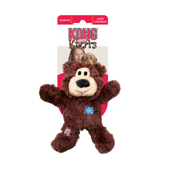 KONG Wild Knots Bear Squeaky tough rope plush dog toy. Durable Dog Toy. Brown KONG wild knots bear.