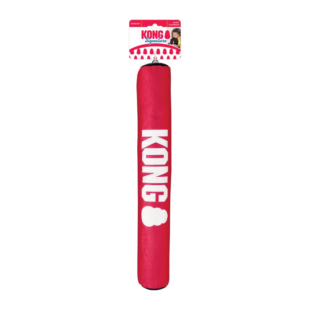 KONG Signature Stick’s rugged exterior delivers long-lasting tugging and fetching fun to satisfy dogs’ instinctual needs. A symphony of squeaking, crinkling and honking keeps pups playing longer while the soft stuffed body is gentle on teeth and gums—and shaped for easy grabbing.