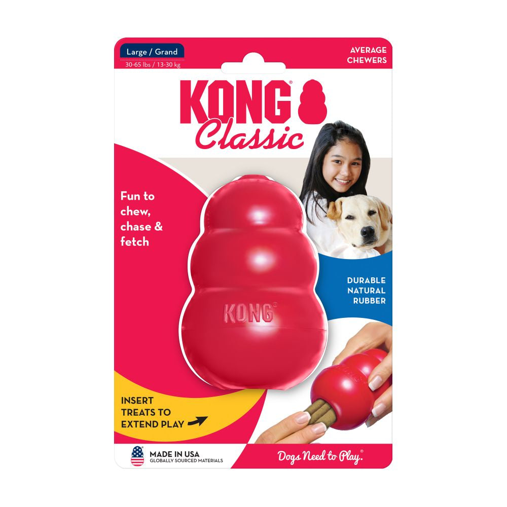 KONG CLassic enrichment toy for dogs, treat dispenser and slow feeder, boredom buster for dogs.