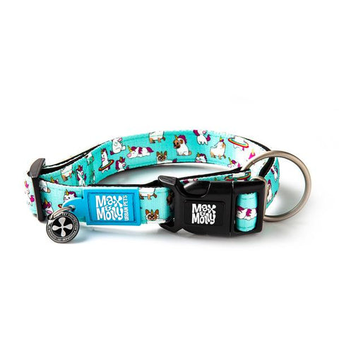 Max and Molly Smart ID Dog Collar in Unicorn Design. Get your dog home safe with the gotcha app. 