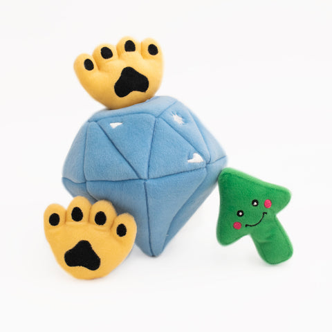 Zippy Paws Burrow, Diamond Paws. Interactive hide and seek dog toy, boredom busting dog toy puzzle. Squeaky Plush dog toys. Birthday present for your dog.