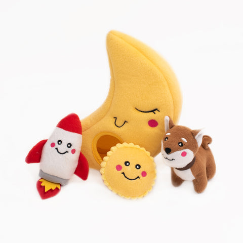 Zippy Paws Burrow interactive boredom busting dog toy, Market inspired, "To the Moon ". Great birthday present for dogs. Dog Enrichment through play!