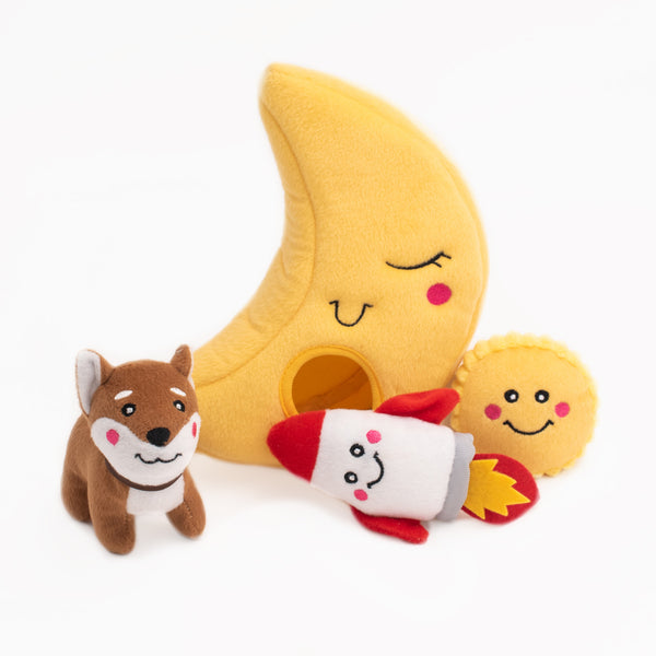 Zippy Paws Burrow interactive boredom busting dog toy, Market inspired, "To the Moon ". Great birthday present for dogs. Dog Enrichment through play!