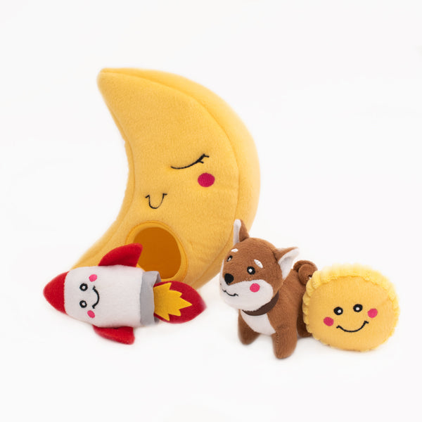 Zippy Paws Burrow interactive boredom busting dog toy, Market inspired, "To the Moon ". Great birthday present for dogs. Dog Enrichment through play!