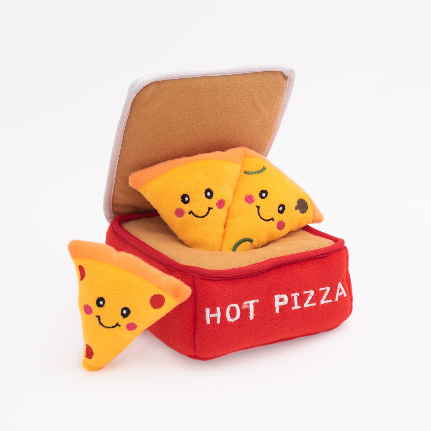 Zippy Paws Burrow interactive hide and seek dog toy. Pizza box with 3 x squeaky pizza slices. Boredom buster for your dog.