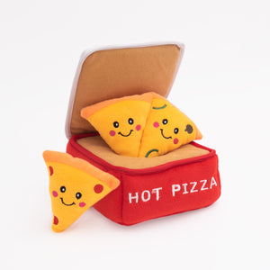 Zippy Paws Burrow interactive hide and seek dog toy. Pizza box with 3 x squeaky pizza slices. Boredom buster for your dog.