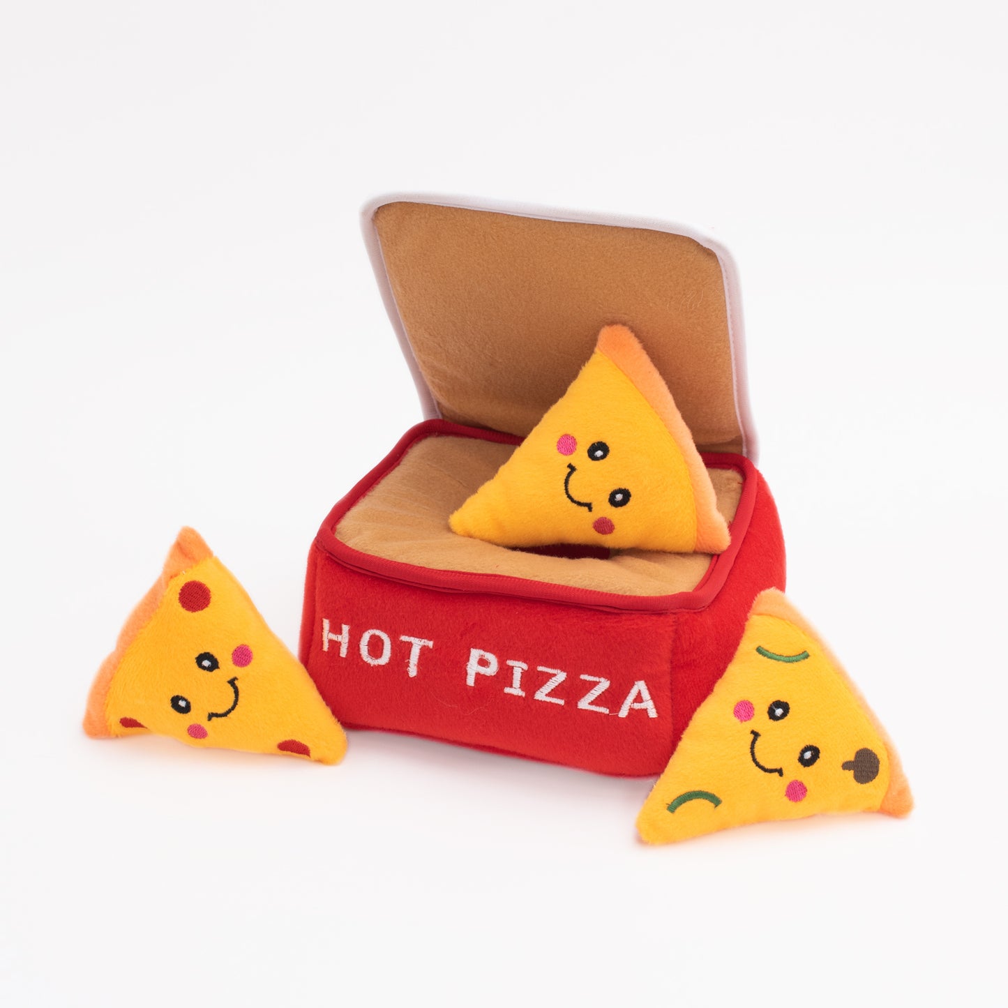 Zippy Paws Burrow interactive hide and seek dog toy. Pizza box with 3 x squeaky pizza slices. Boredom buster for your dog.