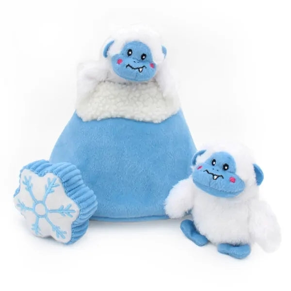 Zippy Paws Holiday Burrow Dog Toy - Yeti Mountain + 3 Squeaker Toys. Hide and seek interactive dog toy burrow. Great for easing boredom in your dog.