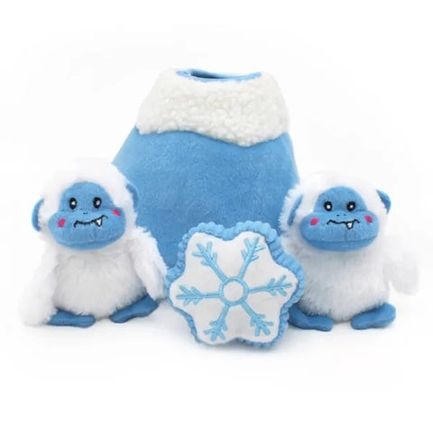 Zippy Paws Holiday Burrow Dog Toy - Yeti Mountain + 3 Squeaker Toys. Hide and seek interactive dog toy burrow. Great for easing boredom in your dog.