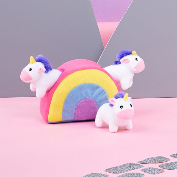 Zippy Paws Interactive Burrow Dog Toy Unicorns in a Rainbow