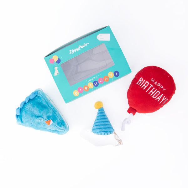 Zippy Paws Dog Birthday Gift Box Plush Dog Toys, celebrate your Pups barkday 
