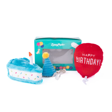 Zippy Paws Dog Birthday Gift Box Plush Dog Toys, celebrate your Pups barkday