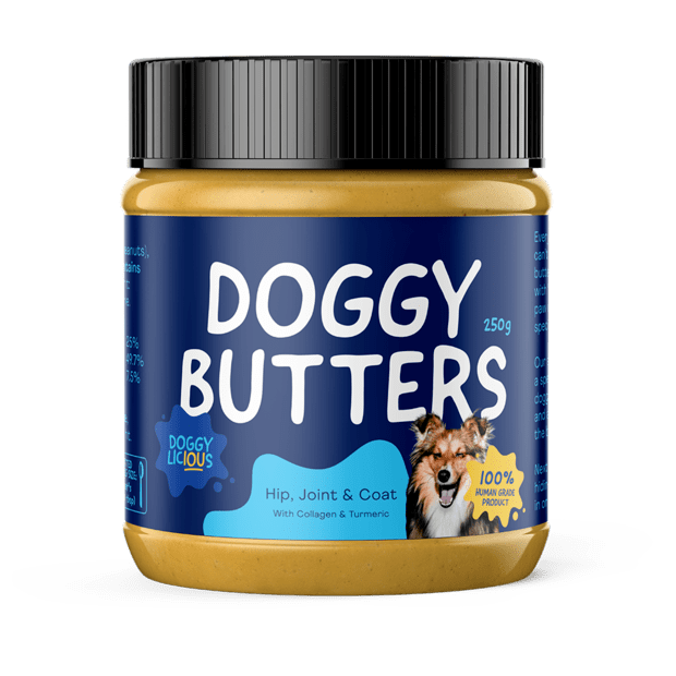 Doggylicious Dog Peanut Butter Hip, Joint and skin variety assists with healthy joints, skin and coat in your Dog. Doggylicious Doggy Butters are great for use in Lick Mats and other treat dispensers for Dogs.