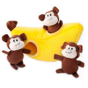 Zippy Paws Interactive Burrow Dog Toy Monkeys and Banana
