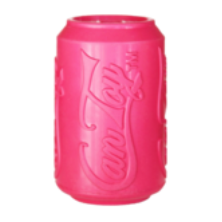 Soda Pup Can Toy Durable Rubber Chew Toy and Treat Dispenser in Pink for Puppies