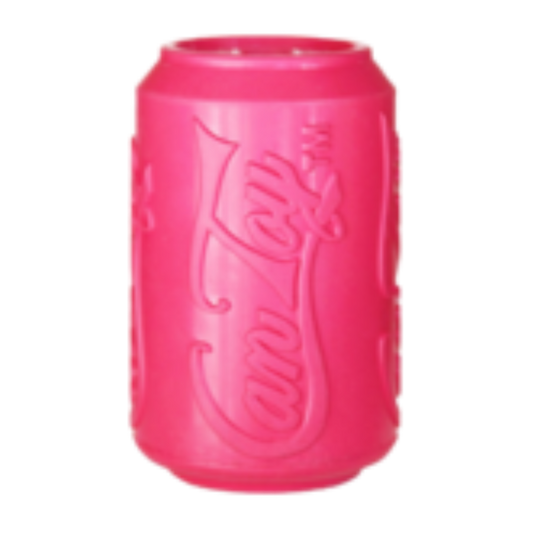 Soda Pup Can Toy Durable Rubber Chew Toy and Treat Dispenser in Pink for Puppies