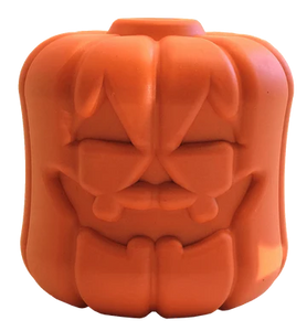 Soda Pup Jack o Lantern chew toy and treat dispenser in one. Halloween themed enrichment for your dog.