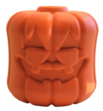 Soda Pup Jack o Lantern chew toy and treat dispenser in one. Halloween themed enrichment for your dog.