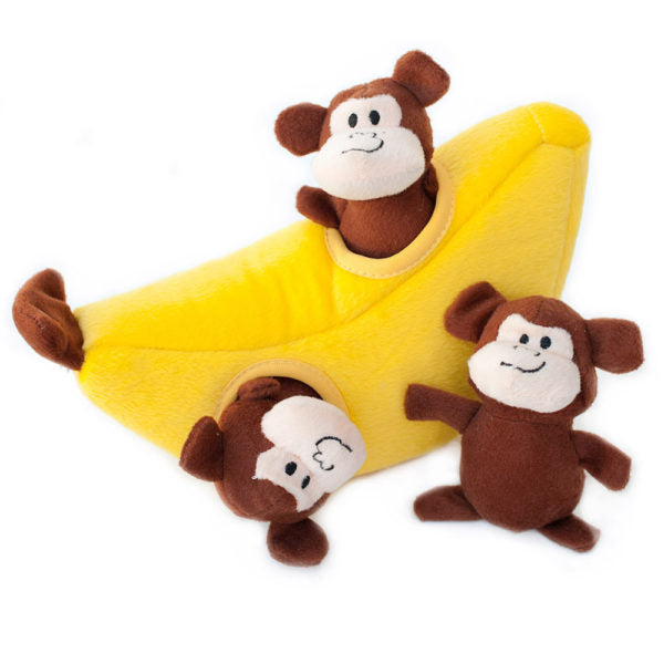Zippy Paws Interactive Burrow Dog Toy Monkeys and Banana
