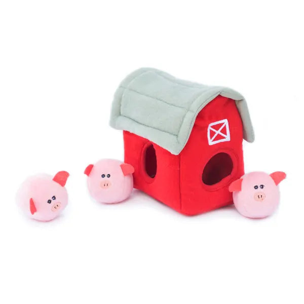 Zippy Burrow™ toys are the perfect interactive toy for keeping your dog busy and engaged. Through hide-and-seek play, Zippy Burrow™ toys help prevent boredom and promote mental stimulation! This interactive toy comes with 1 Barn burrow and 3 squeaky Miniz Pigs.