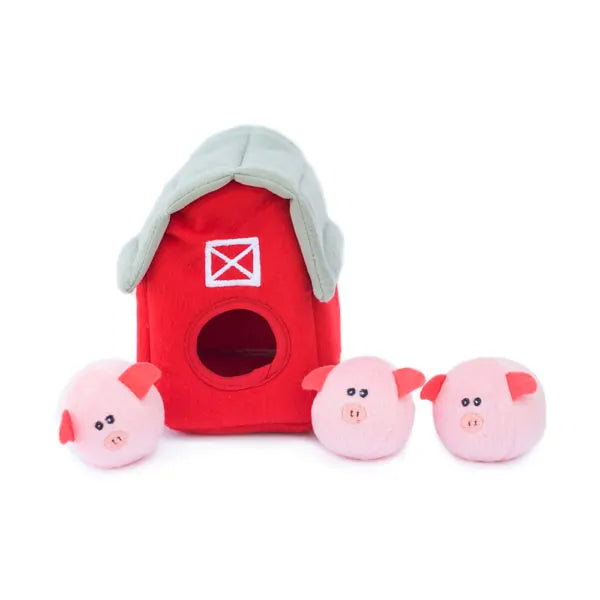 Zippy Burrow™ toys are the perfect interactive toy for keeping your dog busy and engaged. Through hide-and-seek play, Zippy Burrow™ toys help prevent boredom and promote mental stimulation! This interactive toy comes with 1 Barn burrow and 3 squeaky Miniz Pigs.